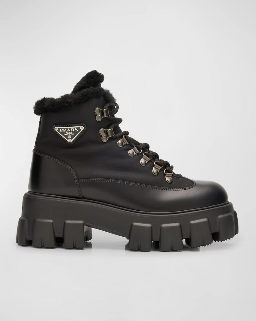 Prada Monolith Nylon Shearling Hiker Boots 1