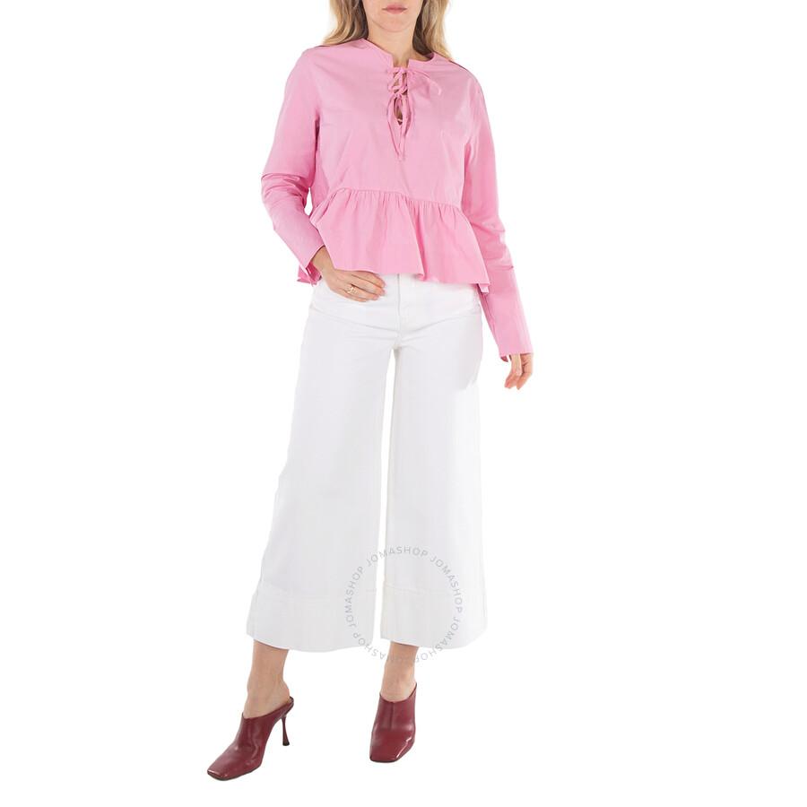 Ganni Ganni Bright White Denim Cropped High-Rise Jeans, Waist Size 28"