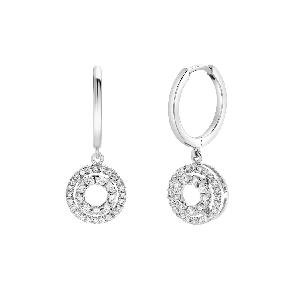 LuvMyJewelry Edwina Pave Round Diamond Drop Huggie Hoop Earrings in 14K Gold