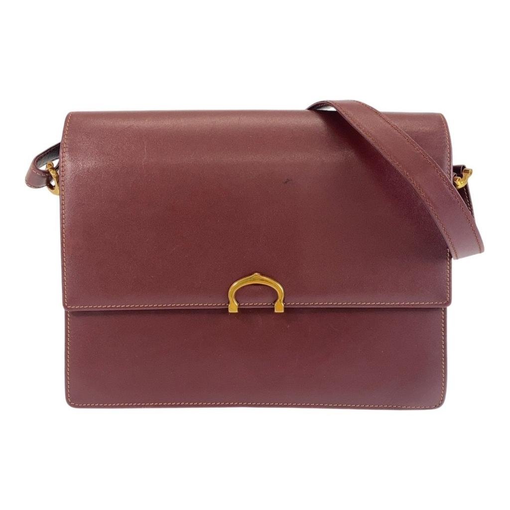 Cartier Wine Leather Messenger Bag Shoulder Bag (Pre-Owned)