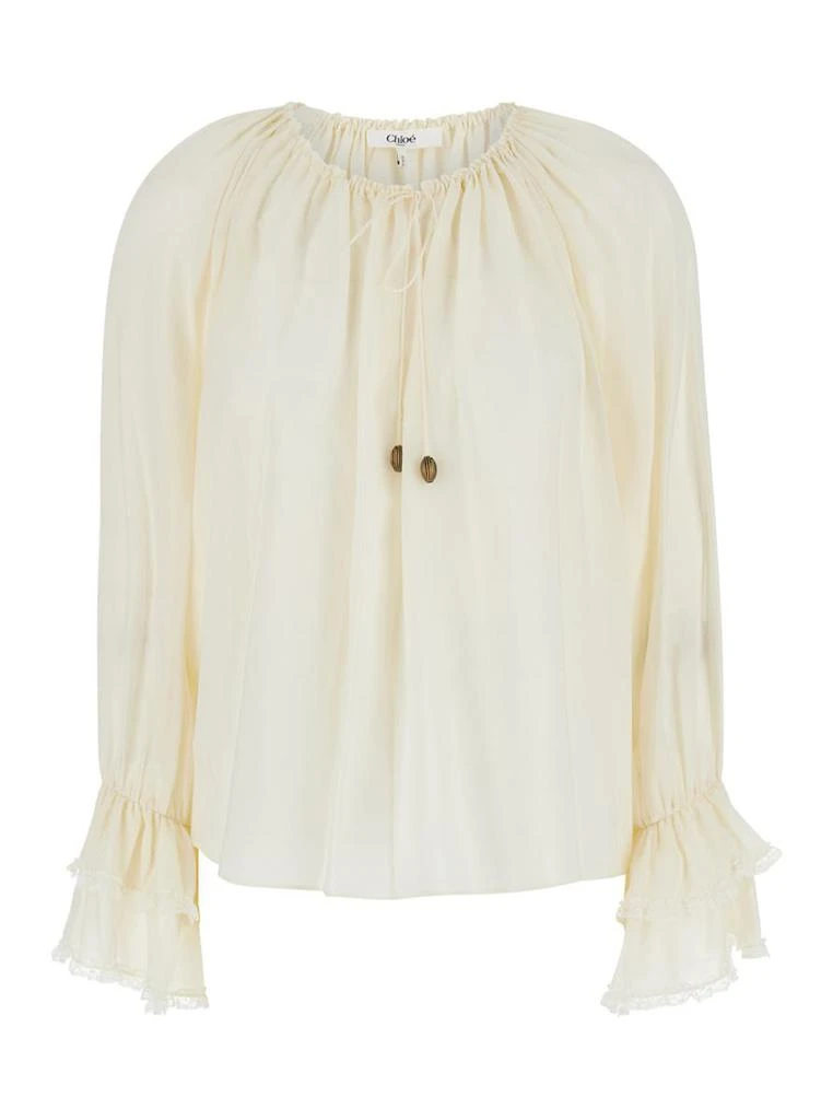 Chloé Cream White Loose Blouse With Drawstring In Silk Woman 1
