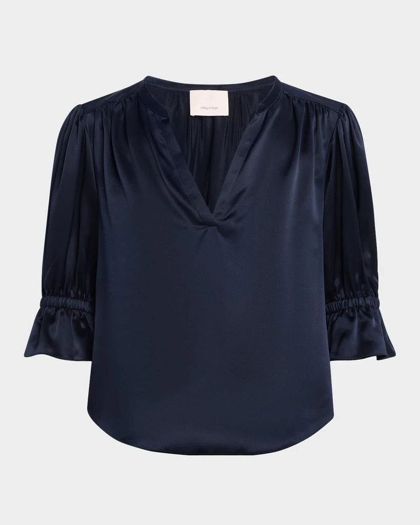 Cinq a Sept Fiona Silk Split-Neck Top 1