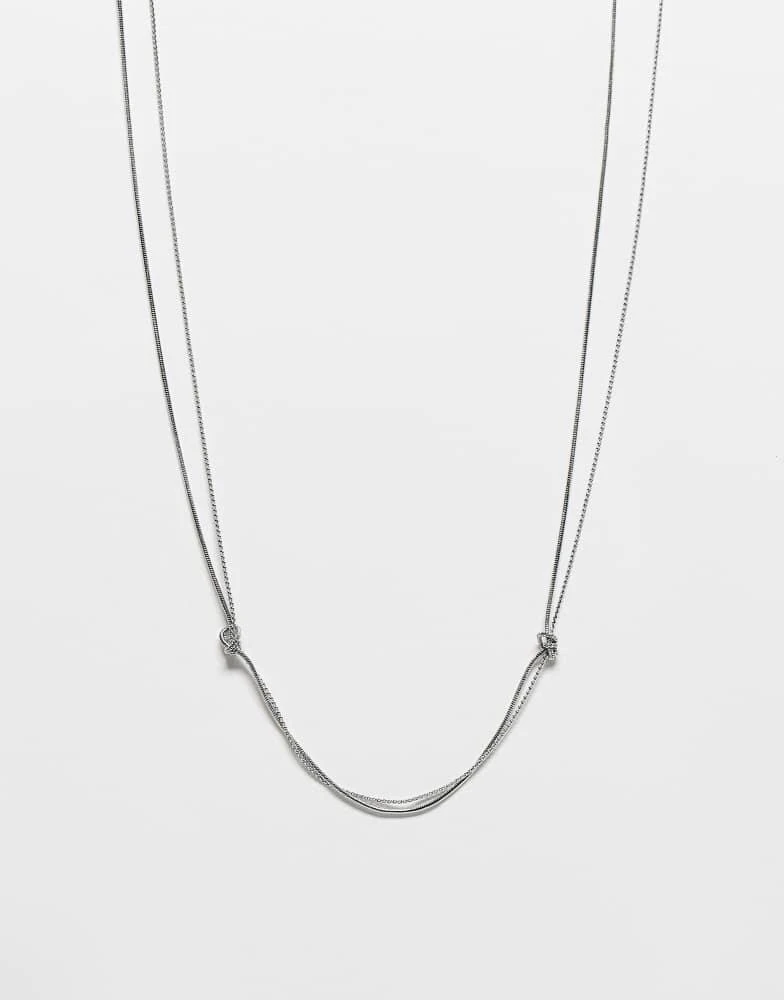 Reclaimed Vintage Reclaimed Vintage unisex knotted necklace double layer in silver