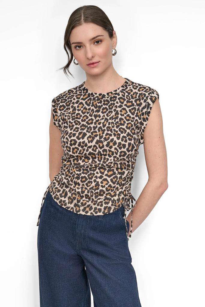 DKNY SIDE TIE RUCHED SLEEVELESS TEE