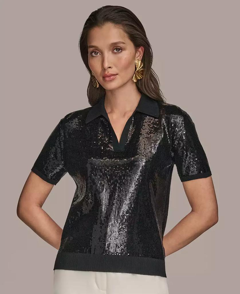Donna Karan Women's Short-Sleeve Sequined Knit Polo