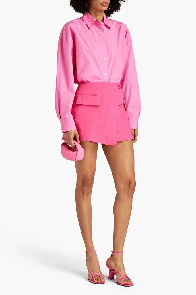 FRAME Linen-blend mini wrap skirt 2