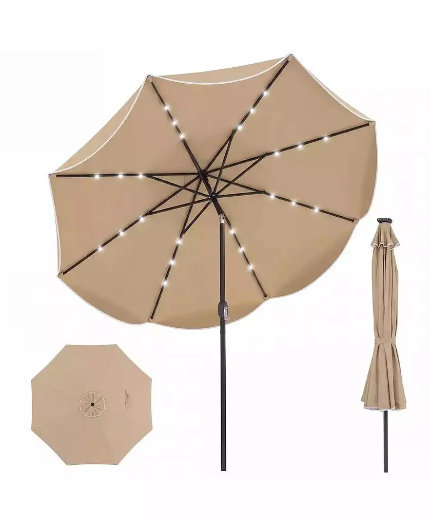 Gymax 10 FT Scalloped Solar Patio Umbrella Market Table Umbrella w/ 24 LED Lights