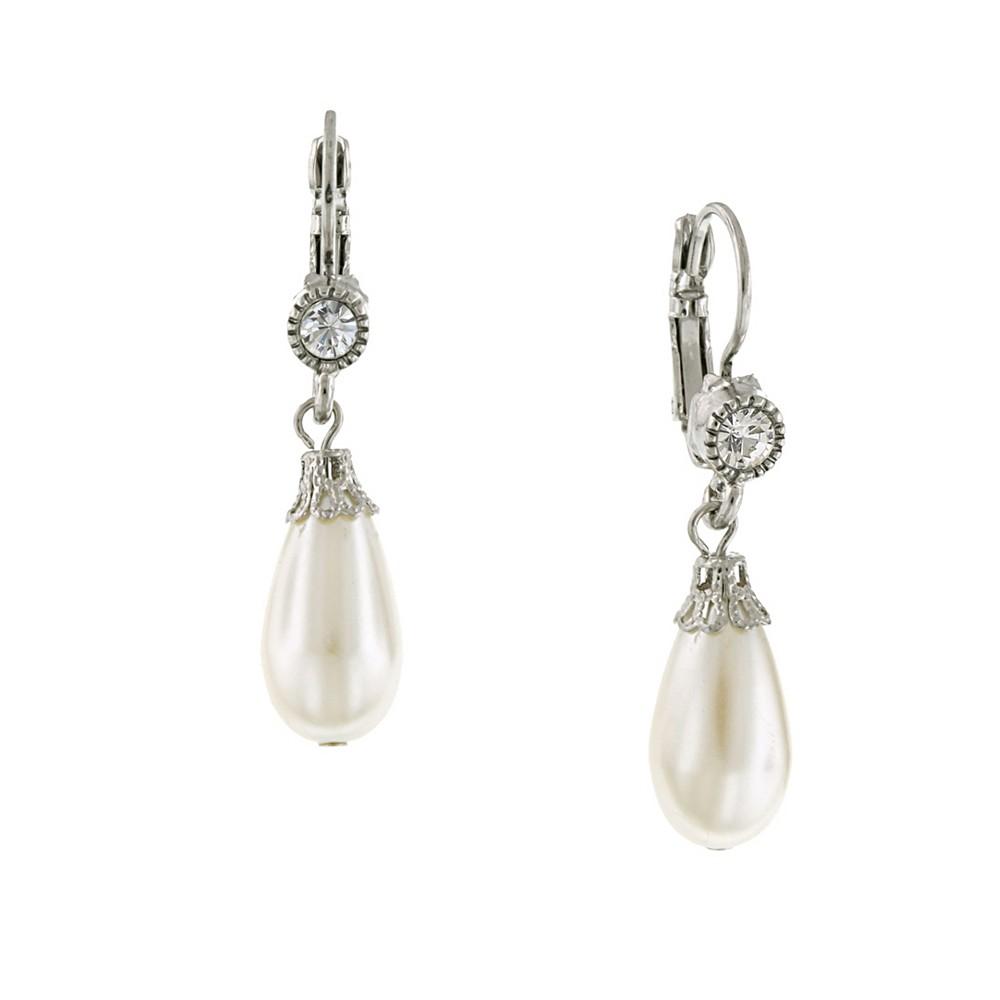 2028 Silver-Tone Crystal and Simulated Pearl Drop Earrings