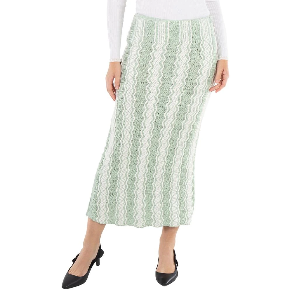 Jil Sander Jil Sander Ladies Acid Green Chenille-trimmed Striped Cotton-blend Midi Skirt, Brand Size 34 (US Size 2)