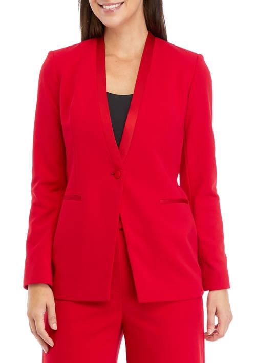 Calvin Klein Klein Womens Long Sleeve Tuxedo Collarless Jacket With Satin Trim Red 2 Women s Jackets Free Shipping BeyondStyle