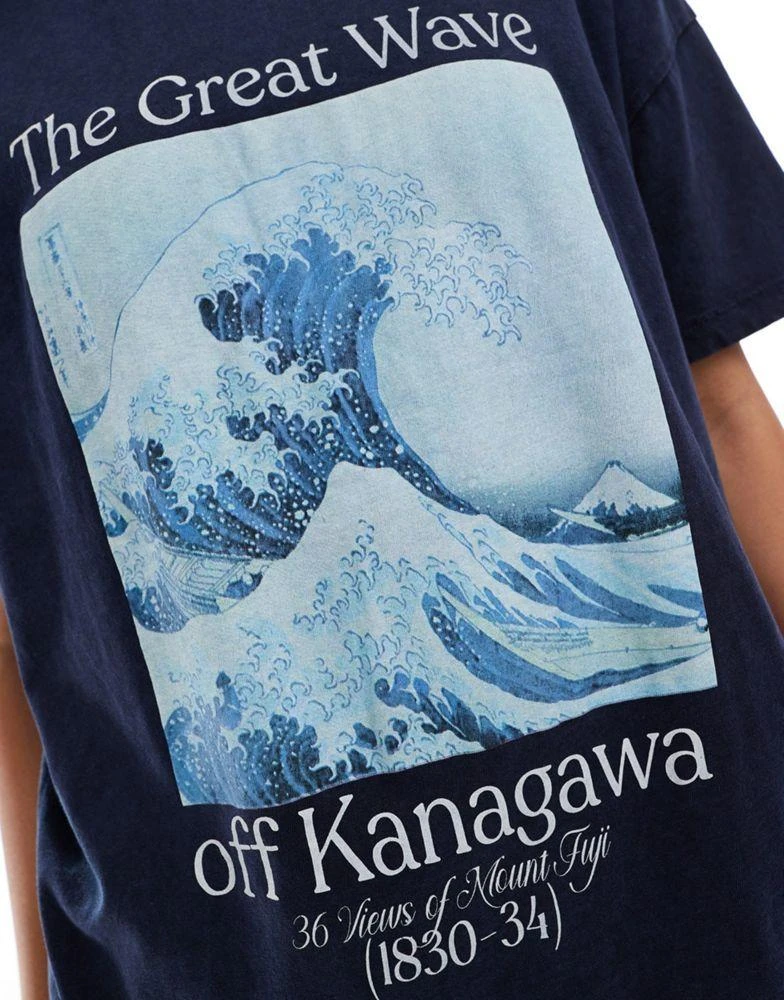 Pull&Bear Pull&Bear wave graphic t-shirt in navy 3
