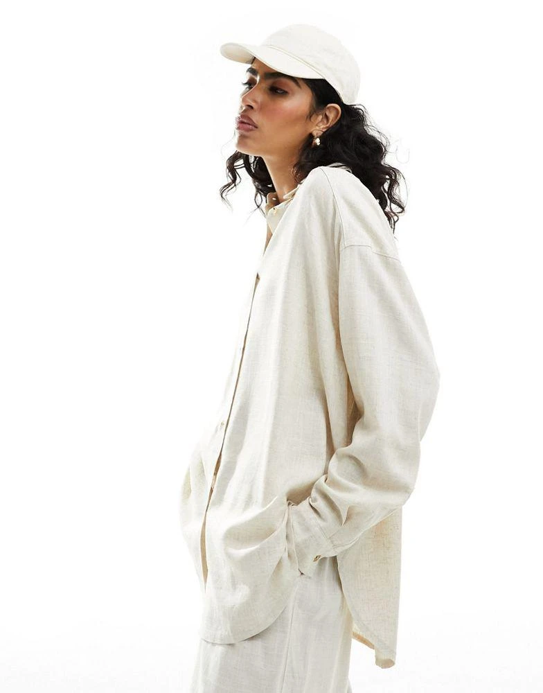 ASOS ASOS DESIGN relaxed shirt with linen in natural 1
