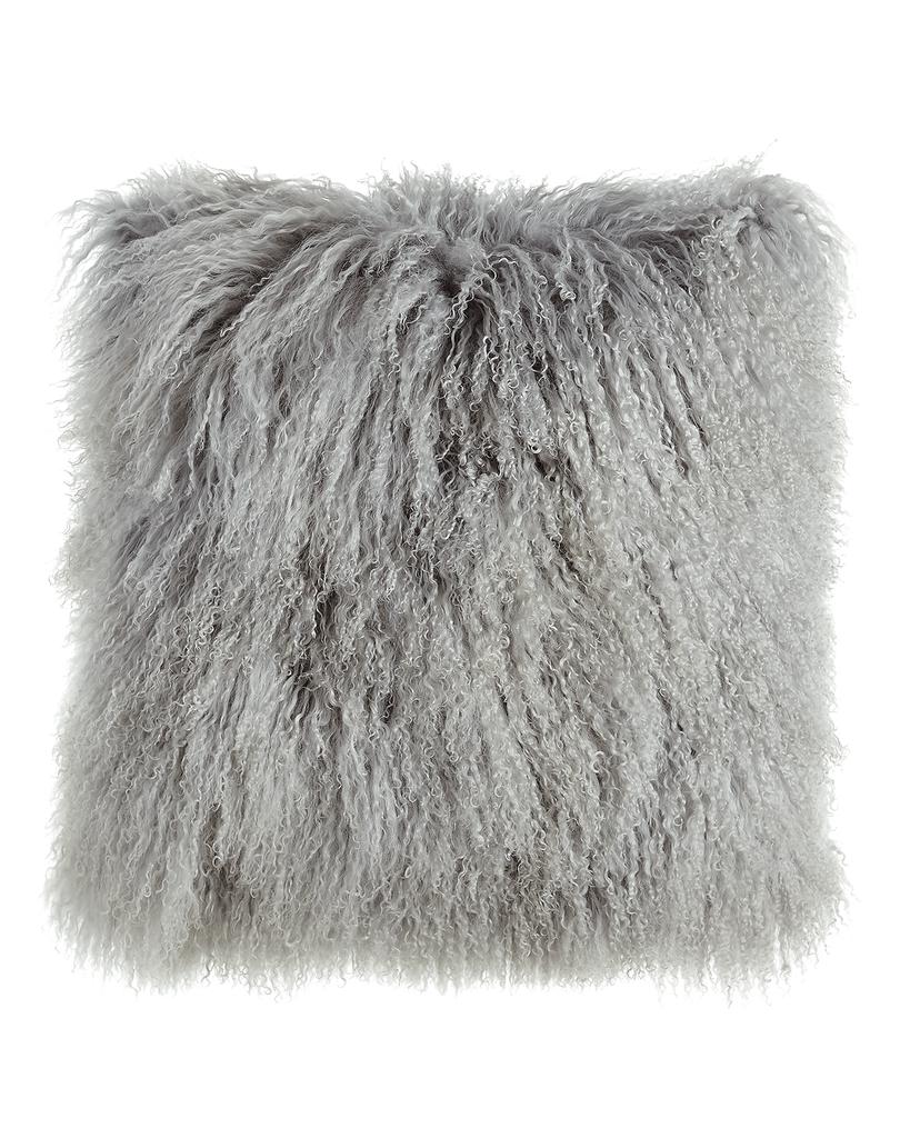 Massoud Fog Gray Tibetan Lamb Pillow, 26"Sq.