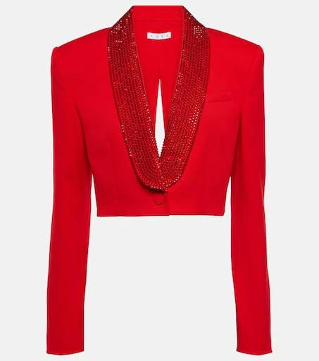 AREA Crystal-embellished cropped wool blazer 1