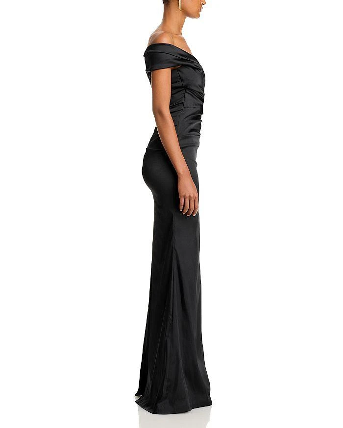 Teri Jon Satin Stretch Off The Shoulder Gown 10