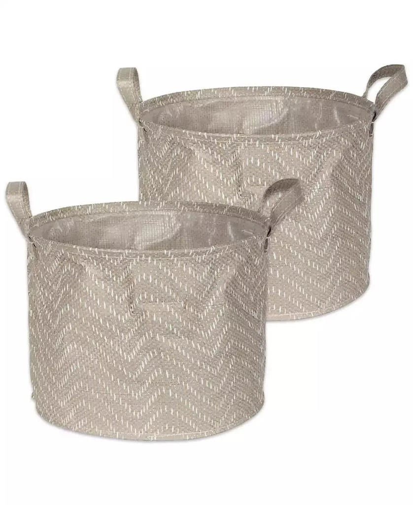 Design Imports Polyethylene Coated Woven Paper Laundry Bin Tribal Chevron Stone Round Small Set of 2 1