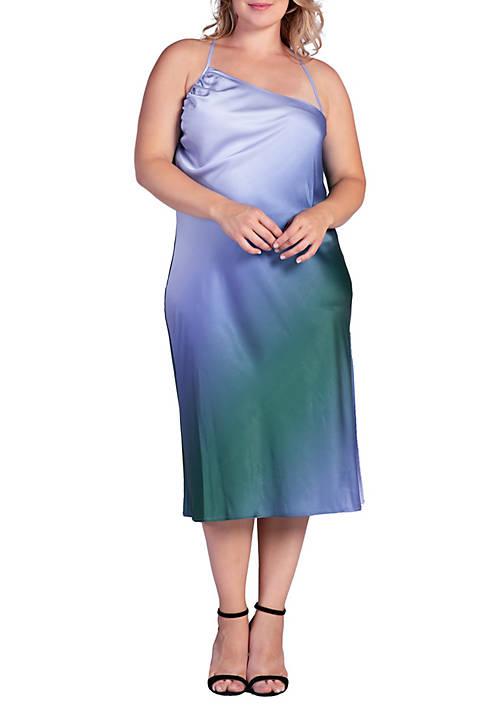 Standards and Practices And Practices Plus Size Ombre Crimson Asymmetric Satin Slip Dress