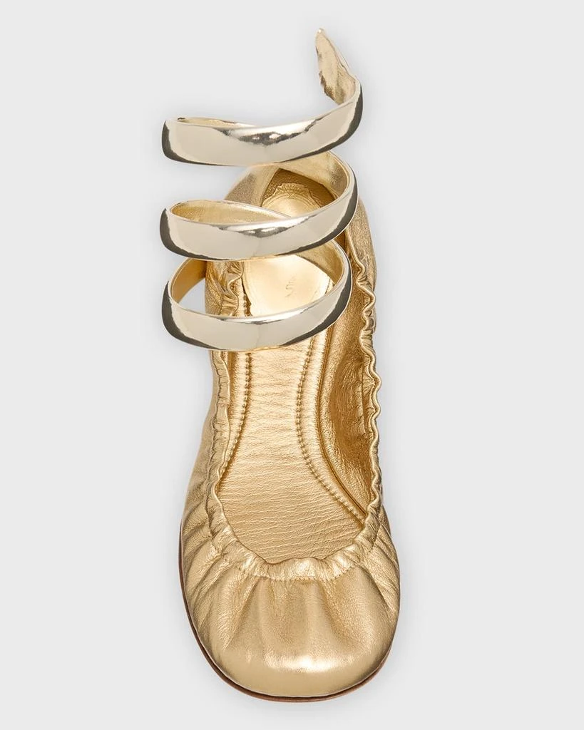 Rene Caovilla Metallic Snake-Wrap Ballerina Flats 4
