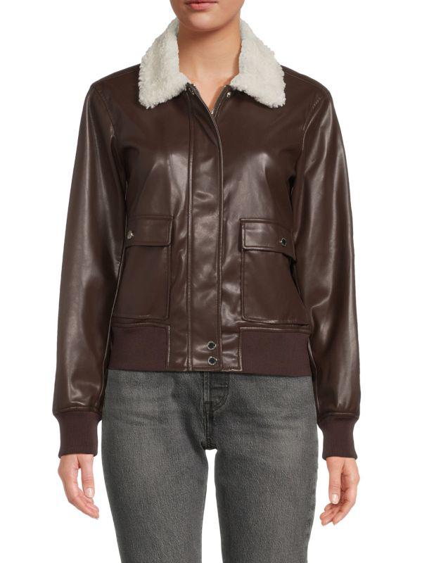 Calvin Klein Faux Fur Trim & Faux Leather Jacket