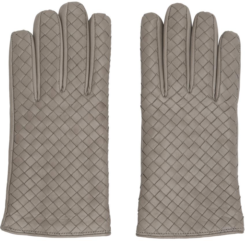 Bottega Veneta Gray Intrecciato Leather Gloves