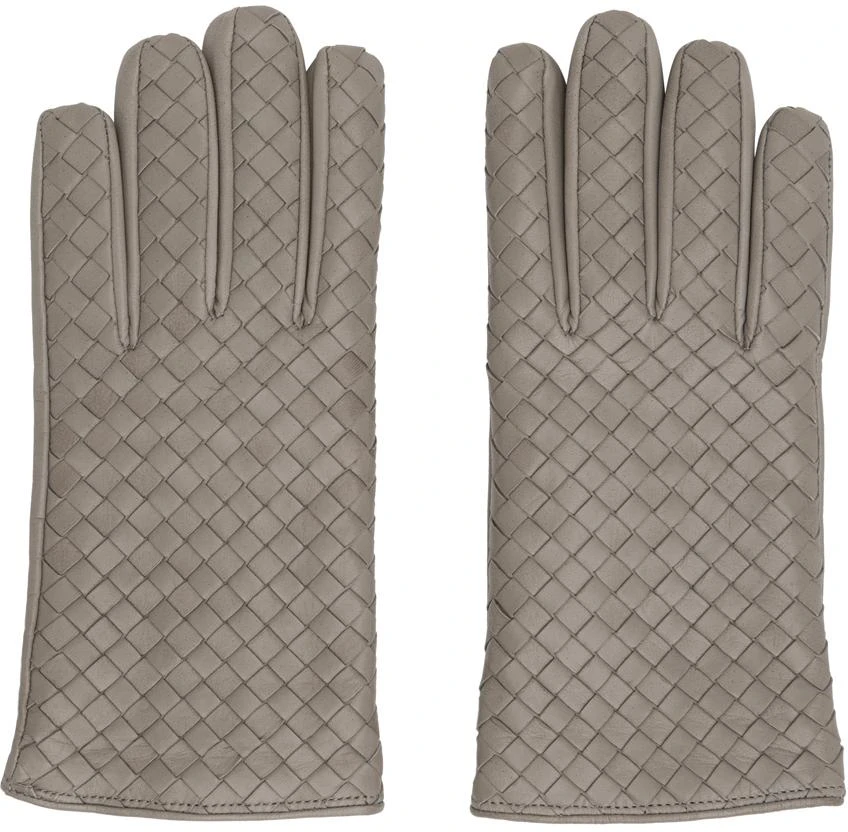 Bottega Veneta Gray Intrecciato Leather Gloves 1