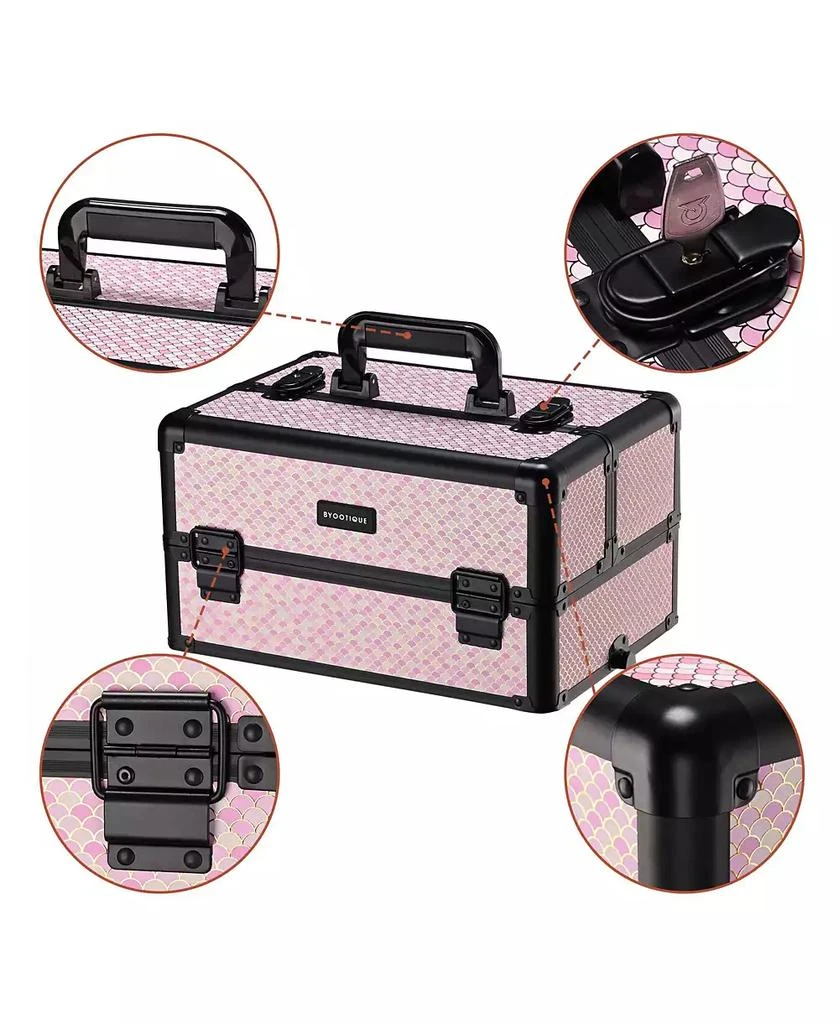 Byootique Large Rolling Makeup Case on Wheels 4in1 Cosmetology Art Deco Bloom 4