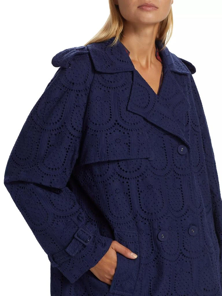 Farm Rio Eyelet Cotton Double-Breasted Trench Coat 6