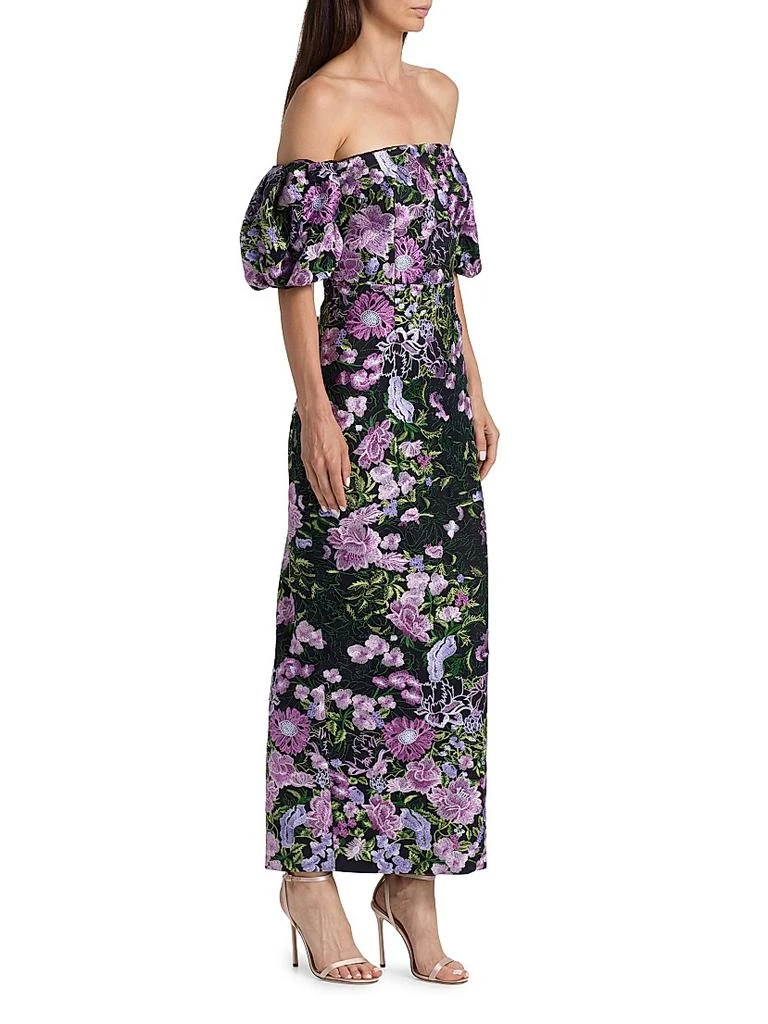 Milly Women's Nene Floral-Embroidered Mesh Off-The-Shoulder Maxi Dress - Purple Multi - Size 0 Milly Women's Nene Floral-Embroidered Mesh Off-The-Shoulder Maxi Dress - Purple Multi - Size 0