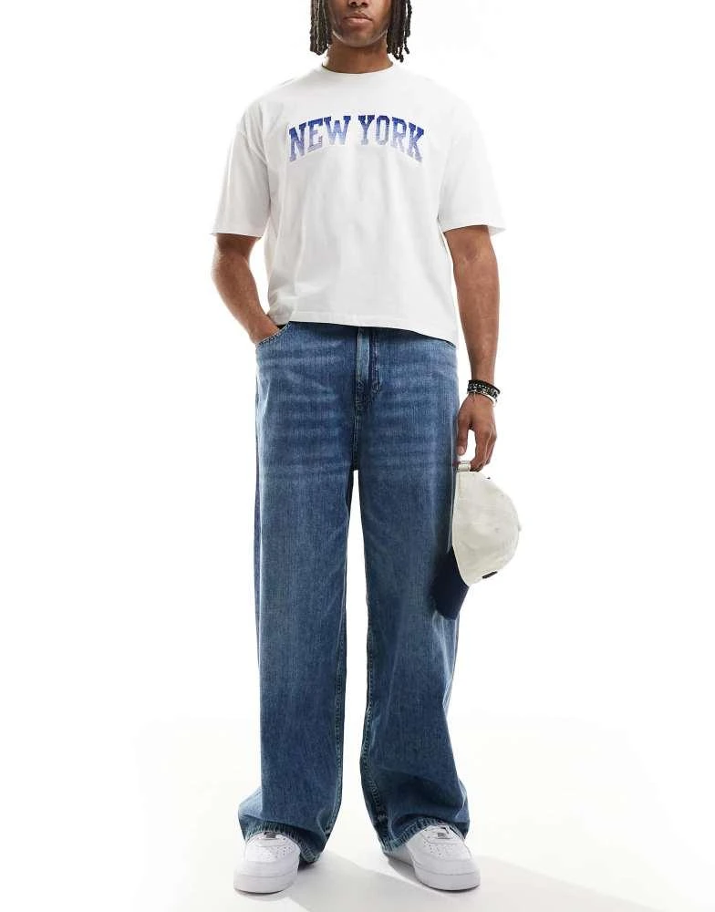 Pull&Bear Pull&Bear pull on baggy jeans in blue 1