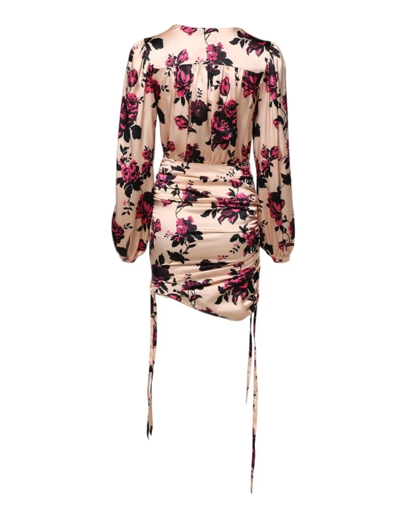 LANEUS Floral Silk Long Sleeves V-neck Ruched Mini Women
s Dress (Pre-Owned) 2