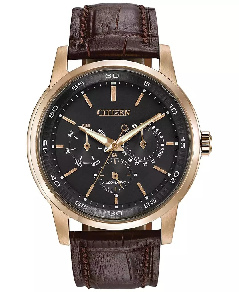 Citizen Men's Dress Eco-Drive Black-Brown Leather Strap Watch 44mm BU2013-08E 1