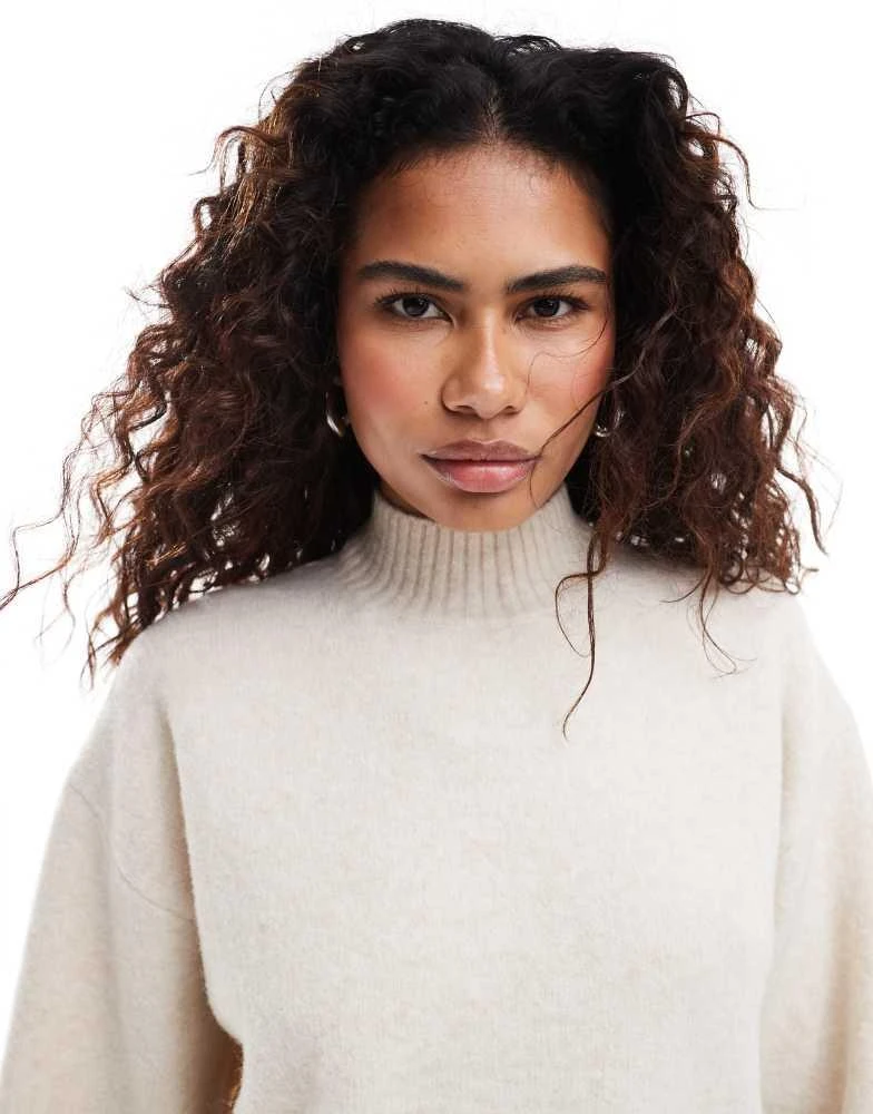 Monki Monki knitted turtleneck sweater in beige melange 3