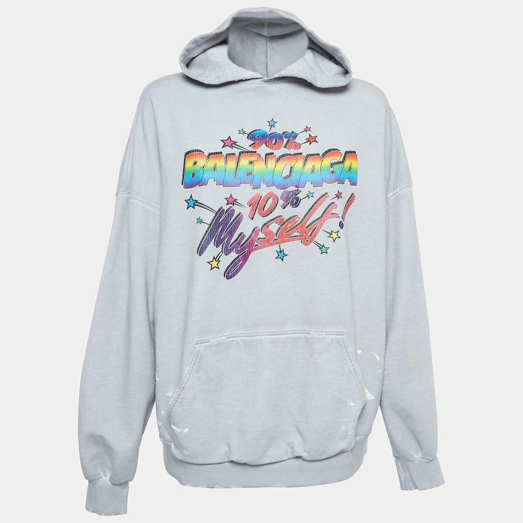 Balenciaga Balenciaga Grey Distressed Cotton Graphic Print Hoodie S 1