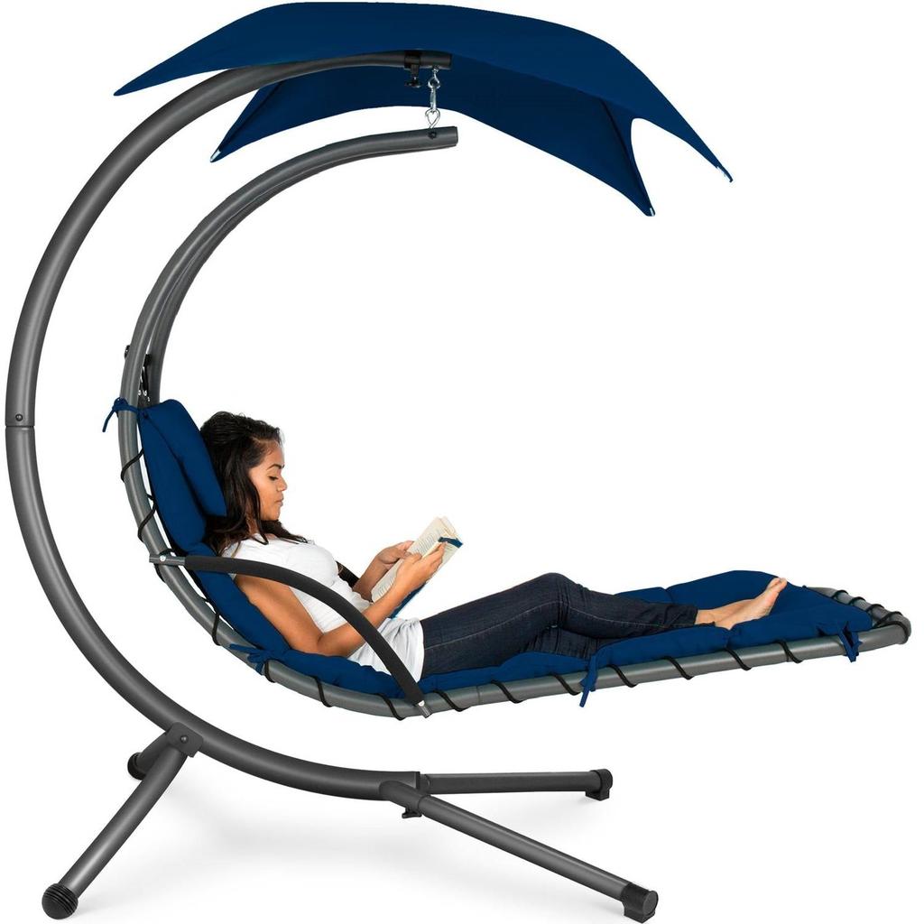 Hivvago Navy Blue Single Person Sturdy Modern Chaise Lounger Hammock Chair Porch Swing