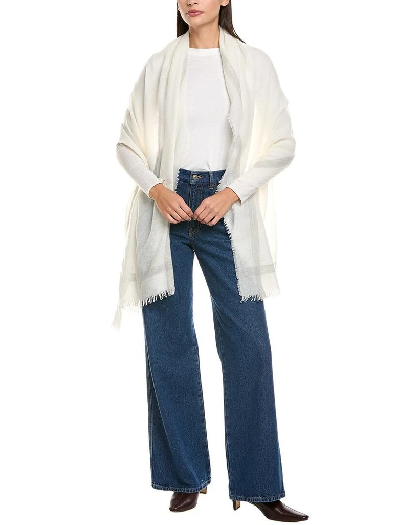 Vince Lightweight Border Stripe Wool 
Cashmere-Blend Wrap 1