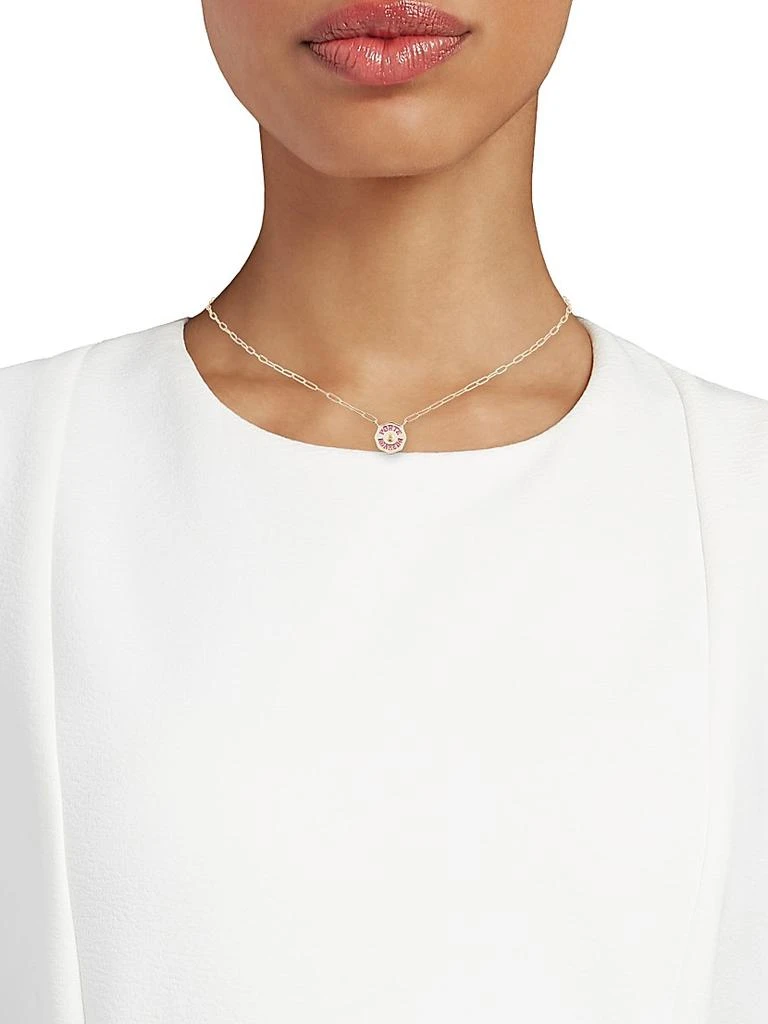 Marlo Laz Je Porte Bonheur 14K Yellow Gold, Citrine & Hot Pink Enamel Paper Clip Chain Necklace 2