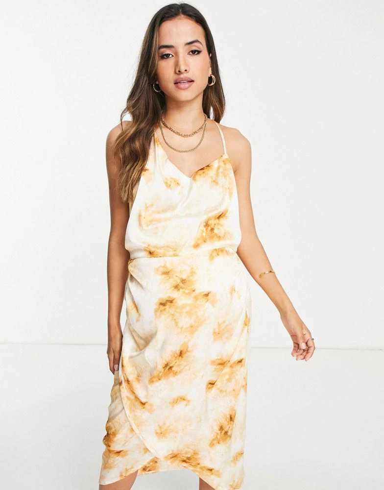 Missguided Maternity Missguided Maternity asymmetric satin midi dress in cream tie dye 2