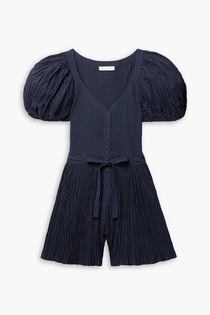 Ulla Johnson Vinny belted plissé-poplin and ribbed-knit playsuit 1