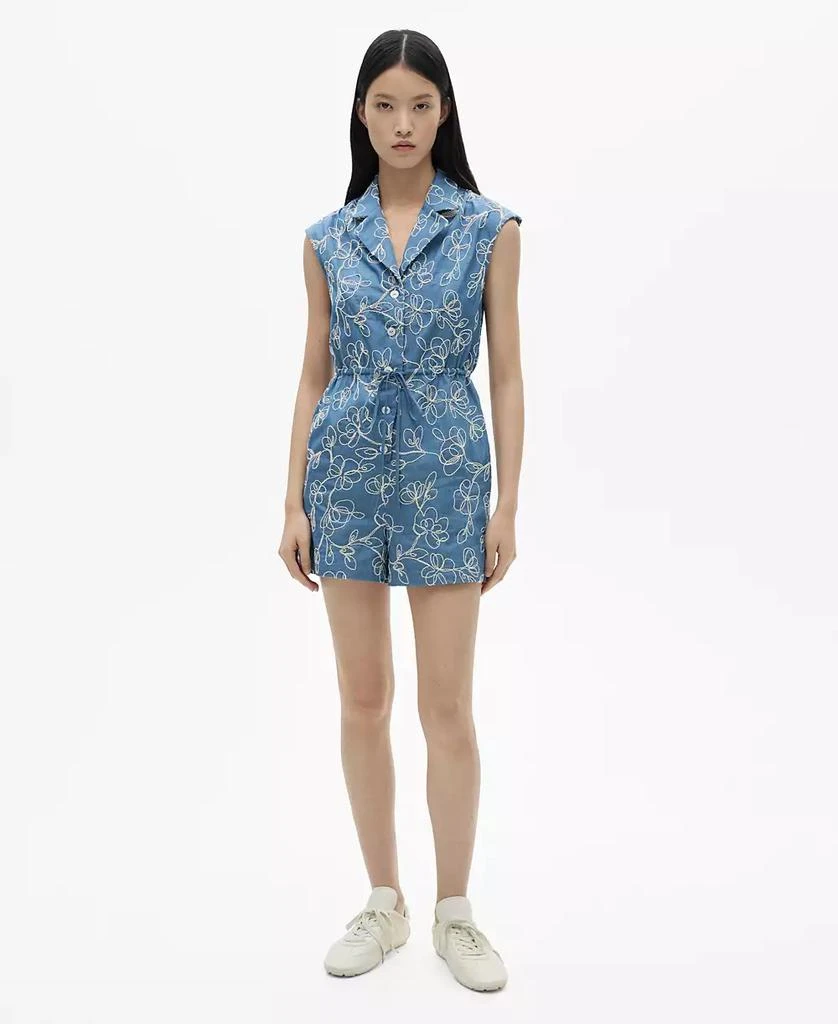Mango Women's Embroidered Detail Denim Overalls 1