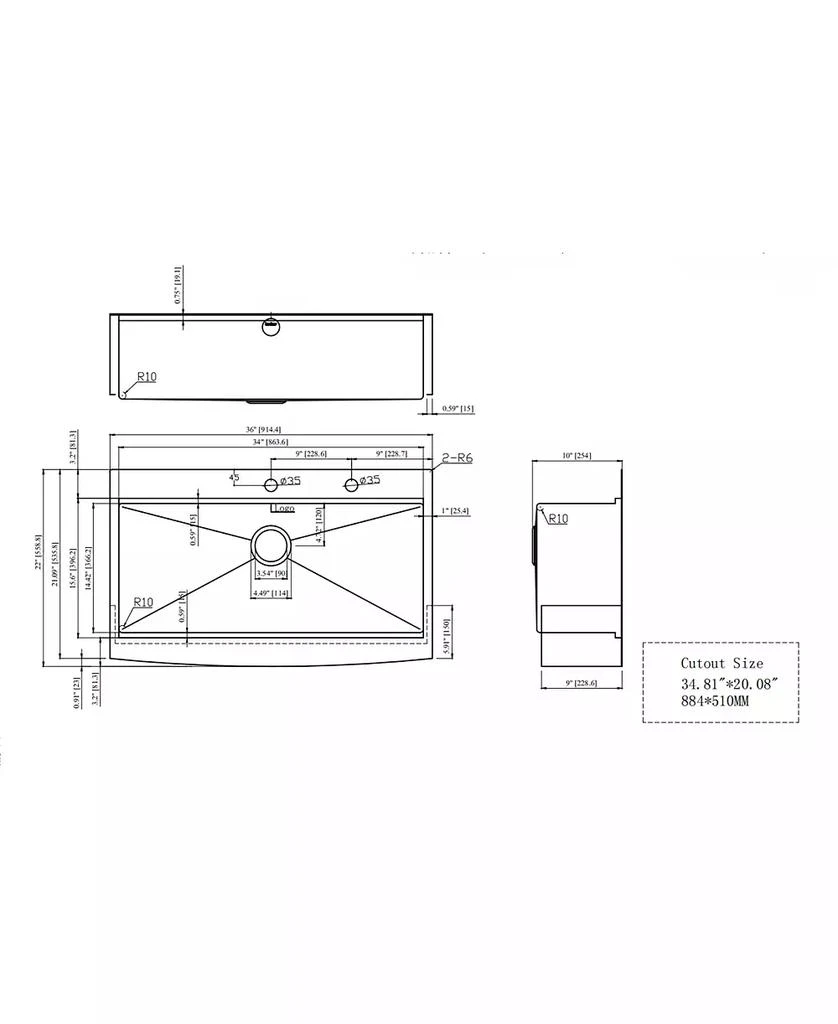 Flynama 36x22x10inch Drop In Farmhouse Sink Workstation Stainless Steel Topmount Apron Front 16 Gauge 6