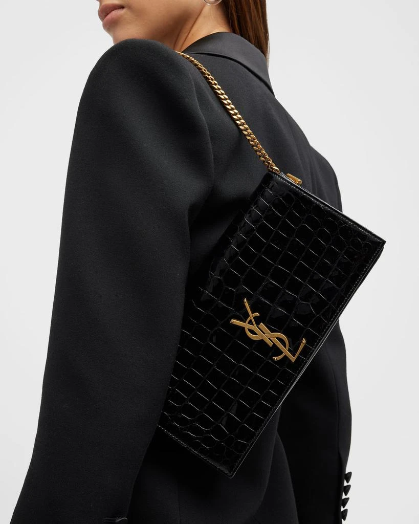 Yves Saint Laurent Kate YSL Clutch Bag in Croc-Embossed Patent Leather 4