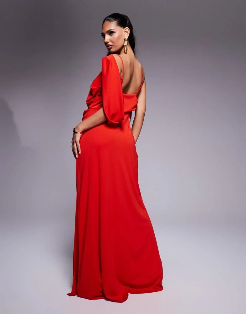 ASOS DESIGN premium slinky cowl neck maxi dress in red – On Sale