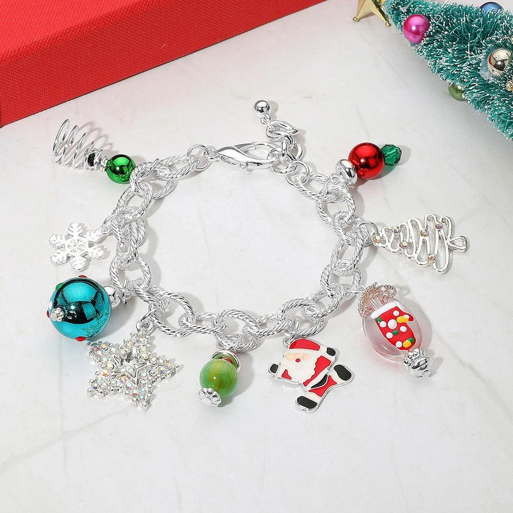 FASHNZFAB Christmas Tree Santa Star Snowflake Festive Holiday Themed Charm Bracelet