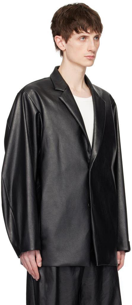 n.hoolywood Black Padded Shoulder Faux-Leather Blazer