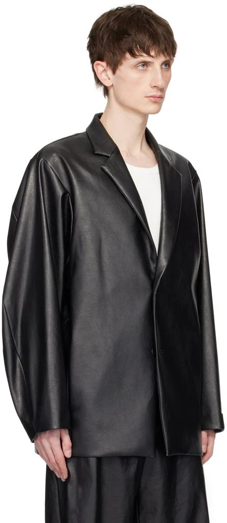 n.hoolywood Black Padded Shoulder Faux-Leather Blazer 2
