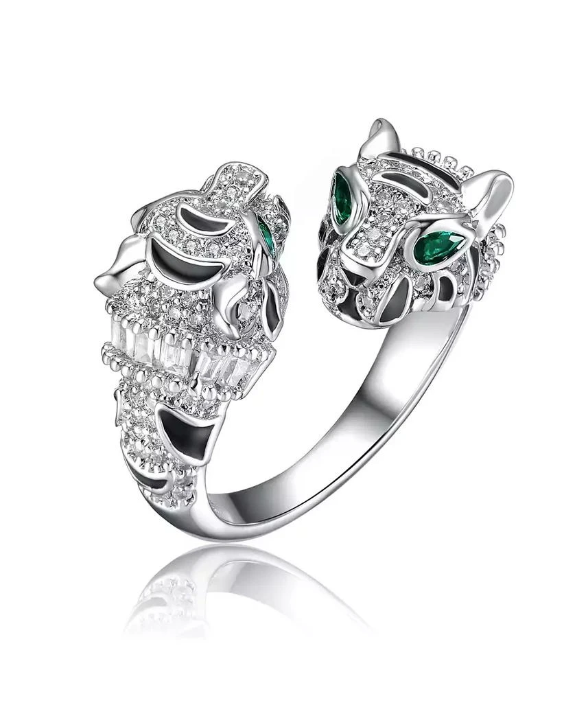 Rachel Glauber Women
s White Gold Plated CZ Paved Panther Bypass Ring
