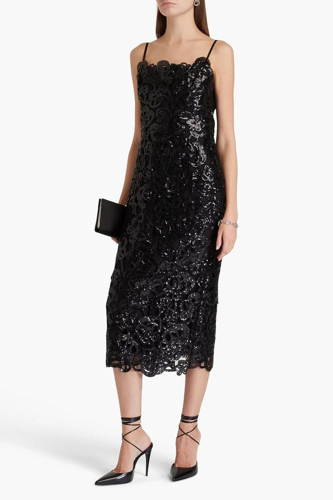 MARCHESA Sequined guipure lace midi dress 2
