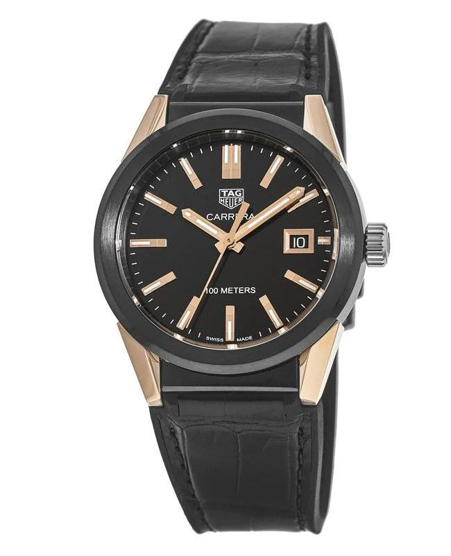 TAG Heuer Tag Heuer Carrera Quartz Black Dial 18K Rose Gold Details PVD Steel Leather Strap Women's Watch WBG1350.FC6418 1