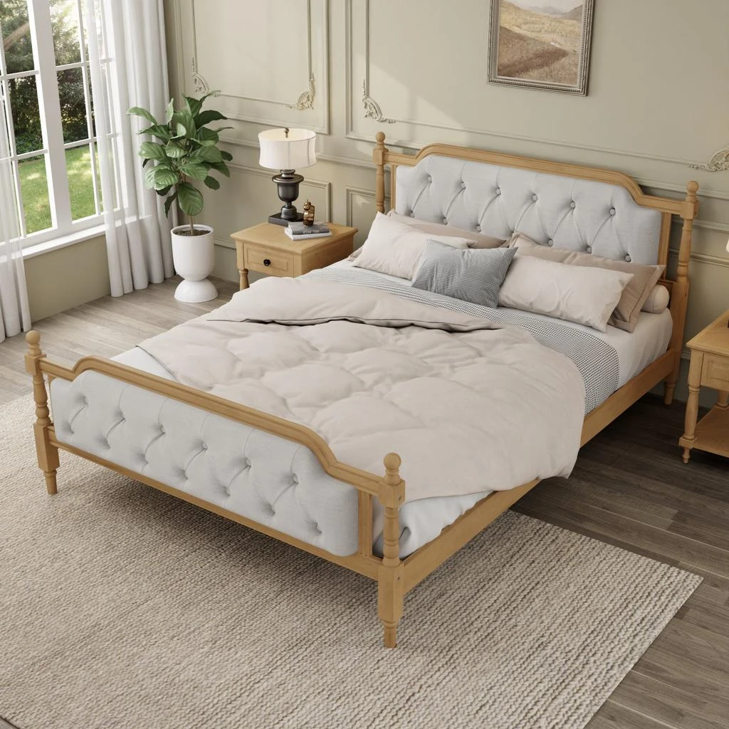 Streamdale Furniture Streamdale Antique Walnut Queen Bed, Tufted Headboard 5