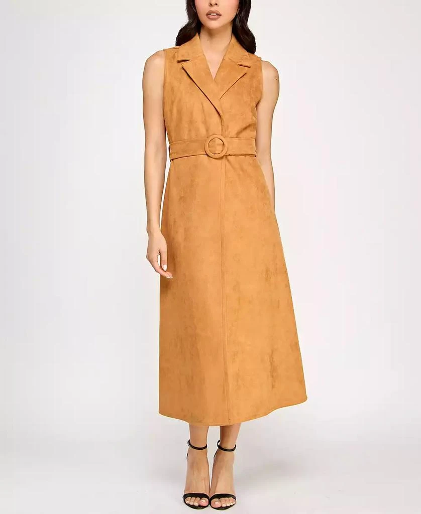 Planet Gold Planet Gold Juniors' Faux-Suede Sleeveless Jacket Dress 1